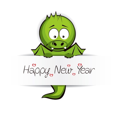 Cute Baby Dragon with message Happy New Yearのイラスト素材