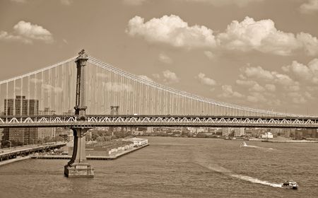 view from brooklyn bridge in new yorkの写真素材