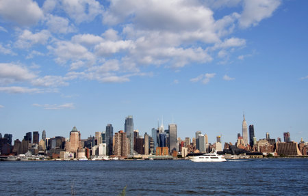 capture of nyc over hudson blue skyの写真素材