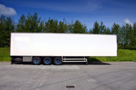 white air conditioned truck trailer for haulage transportingの写真素材