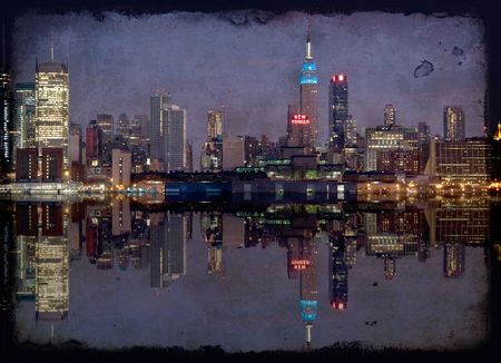 photo grunge of new york cityscape skyline at night, nyc, usaの写真素材