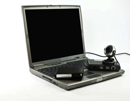 generic concept black and gray laptop with camera for video conference