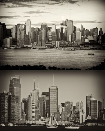photo b&w late afternoon midtown nyc over hudson riverの写真素材