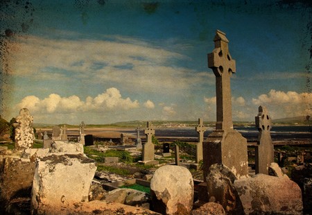 grunge photo of old burial garve site west of irelandの写真素材