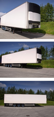 photo large white freight truck trailer outsideの写真素材