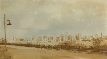 Aged sepia digital grunge distressed effect New York.の写真素材