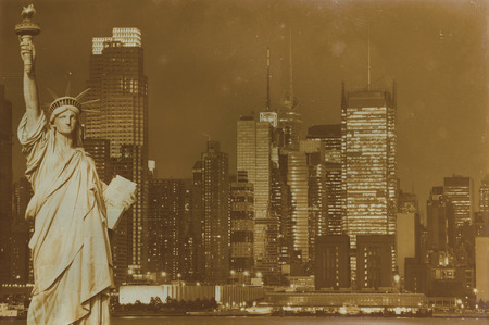 Aged sepia digital grunge distressed effect New York.の写真素材