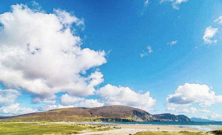 Watercolor painting of a beautiful irish countryside nature scenery.の写真素材