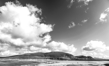 Black and white picture of a beautiful scenic Irish countryside landscape from Achill island in Mayo Irelandの写真素材