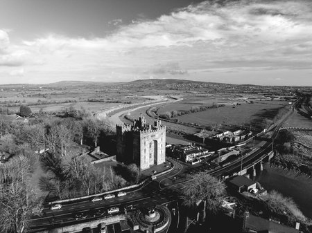  Aerial view of Ireland's most famous Castle and Irish Pub in County Clare. Famous world tourist...