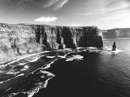 Black and white landscape photograph from the cliffs of moher in county clare, Irelandの写真素材