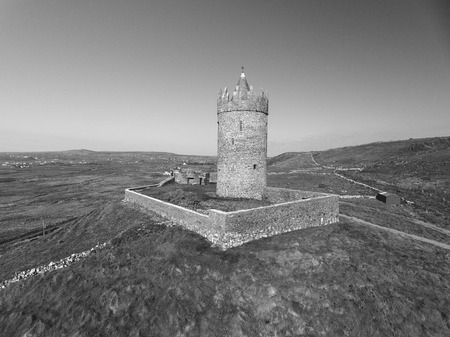 aerial view of an old irish castle in doolin county clare, irelandのeditorial素材