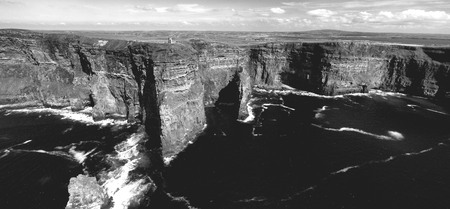 Black and white landscape photograph from the cliffs of moher in county clare, Irelandの写真素材