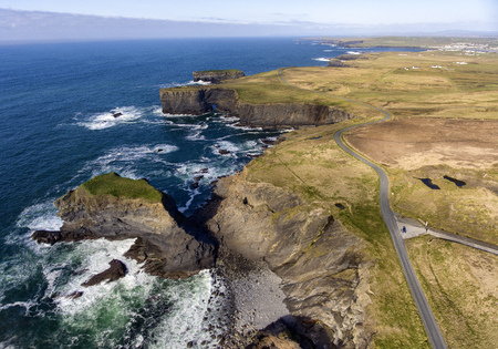 Aerial birds eye view Loop Head Peninsula landscape, along the wild atlantic way in West Clare Irelandの写真素材
