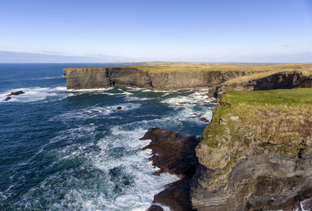 Aerial birds eye view Loop Head Peninsula landscape, along the wild atlantic way in West Clare...