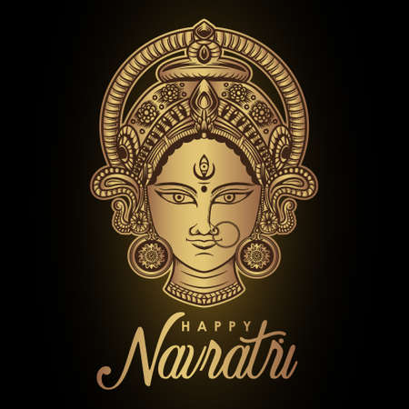 Vector Illustration Of Happy Navratri, Durga Pooja, Maa Durga, Indian/Hindu Celebration for gift card, flyer, poster,etc.のイラスト素材