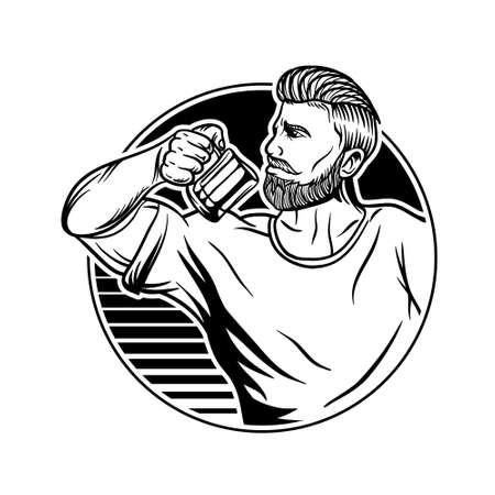 strong man drink coffee illustrationのイラスト素材