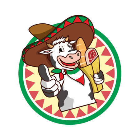 mexican cow with meat  illustrationのイラスト素材