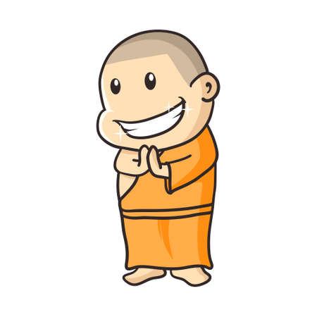 smile buddha monk cartoon illustrationのイラスト素材