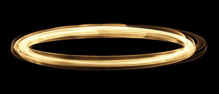 yellow Fire circle light effect. Gold halo angel rings. Round fiery frame.の写真素材