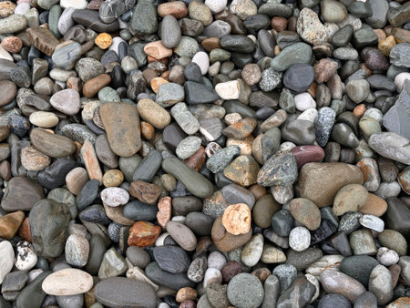 natural background of sea pebbles. emply beach.の写真素材