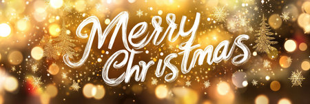 yellow festive background with the inscription Merry Christmasの写真素材