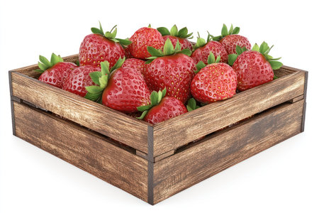 The strawberries in a rustic wooden box. High quality photoの写真素材