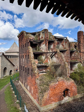 ruins of prison in ancient fortress Nut (Oreshek). Russia, Saint Petersburg. Vertical photoの写真素材