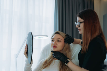 woman aesthetic doctor at personalized anti-aging consultation with a young female client