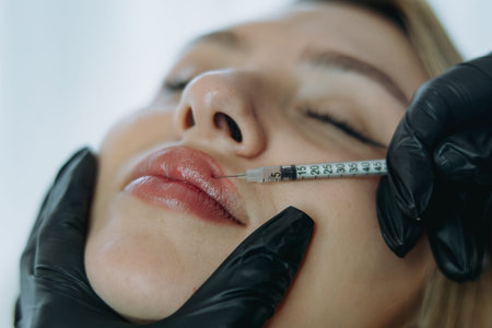 Precision Lip Enhancement: Professional Injectable Treatment in Progress. High quality photo