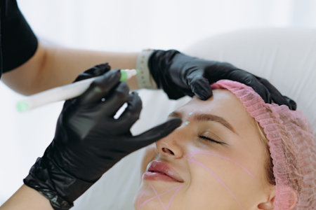 aesthetician marking a client face with a medical-grade marker before anti-aging injections