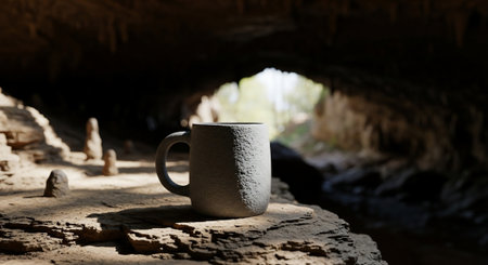 Coffee cup in the cave, close up shot with shallow depth of fieldの素材