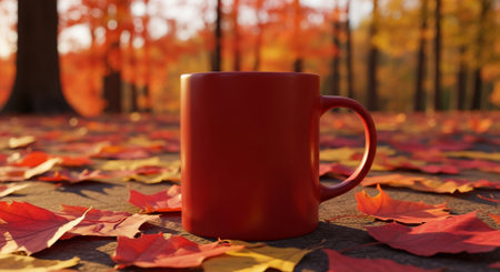 Cup of coffee on the autumn leaves background. 3d renderの素材