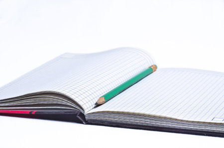 Open notebook on white background