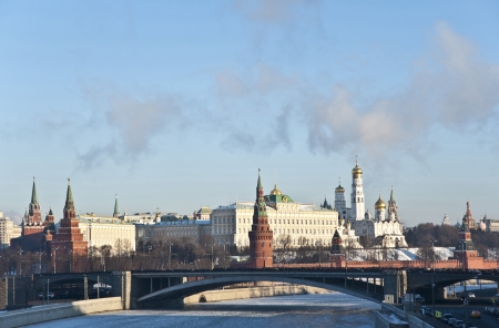 The Kremlin and The Big Stone Bridge in Moscow , Russia.  A winter.の写真素材