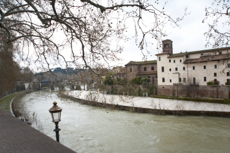 The Tiber River in Rome , the building and embankment  Italy の写真素材