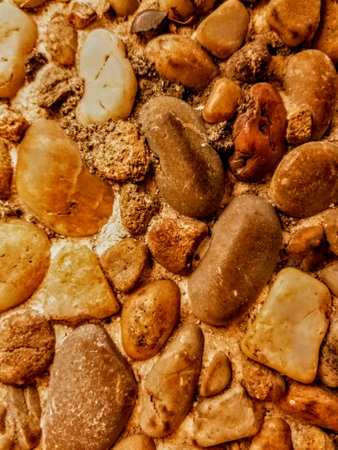 Background of pebbles on the ground. Texture of stones.の写真素材