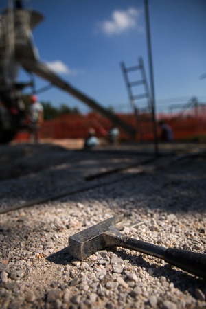 Shallow foundations are being made for the construction of precast concrete sport hall.の写真素材