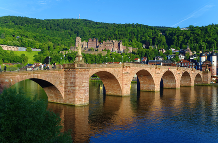 Heidelberg bridge over the River Neckar in sunshineの写真素材