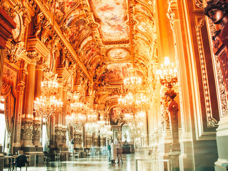 Beautiful ceiling and interior in the Opera Paris in French L Opera