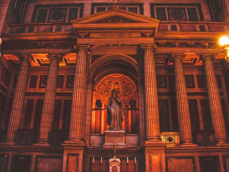 Interior of the Notre Dame in Paris. France. Europe with church windows and modern opticsのeditorial素材