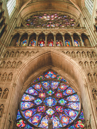 Interior of the Notre Dame in Paris. France. Europe with church windows and modern optics