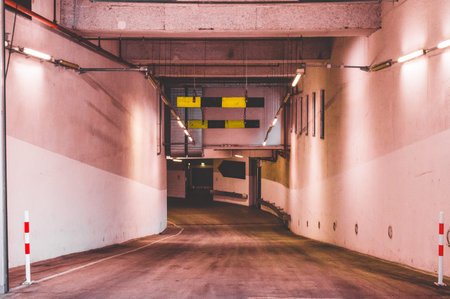 Cellar with a padlock and a cellar door in a tenement with a light switch in violet optics