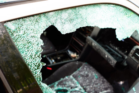 Car in which the disc was hit and all internal parts were stolen with broken glass and broken disc