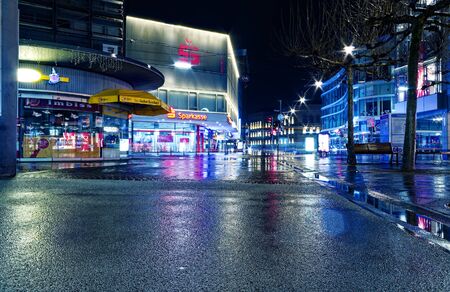 Night and downtown in Saarbruecken Saarland Germany Europe with busy street at 2016.01.10のeditorial素材