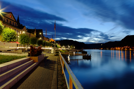 St. Goarshausen on Rhine at St. Goar Rhineland-Palatinate Germany Europe with ferry photographed on 2019-08-16のeditorial素材