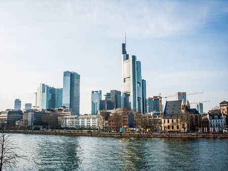 Frankfurt skyline with Deutsche Bank Tower from Maintower on 2011.03.14の写真素材
