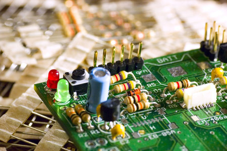 Circuit board over pile of resistors