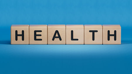 HEALTH - medical concept. Wooden cubes.3D rendering on blue background.