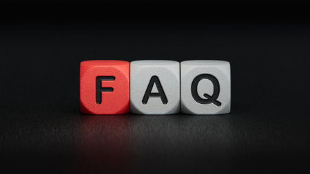 "FAQ".the word spelled out using toy dice. Education concept.3D rendering on black background.の写真素材